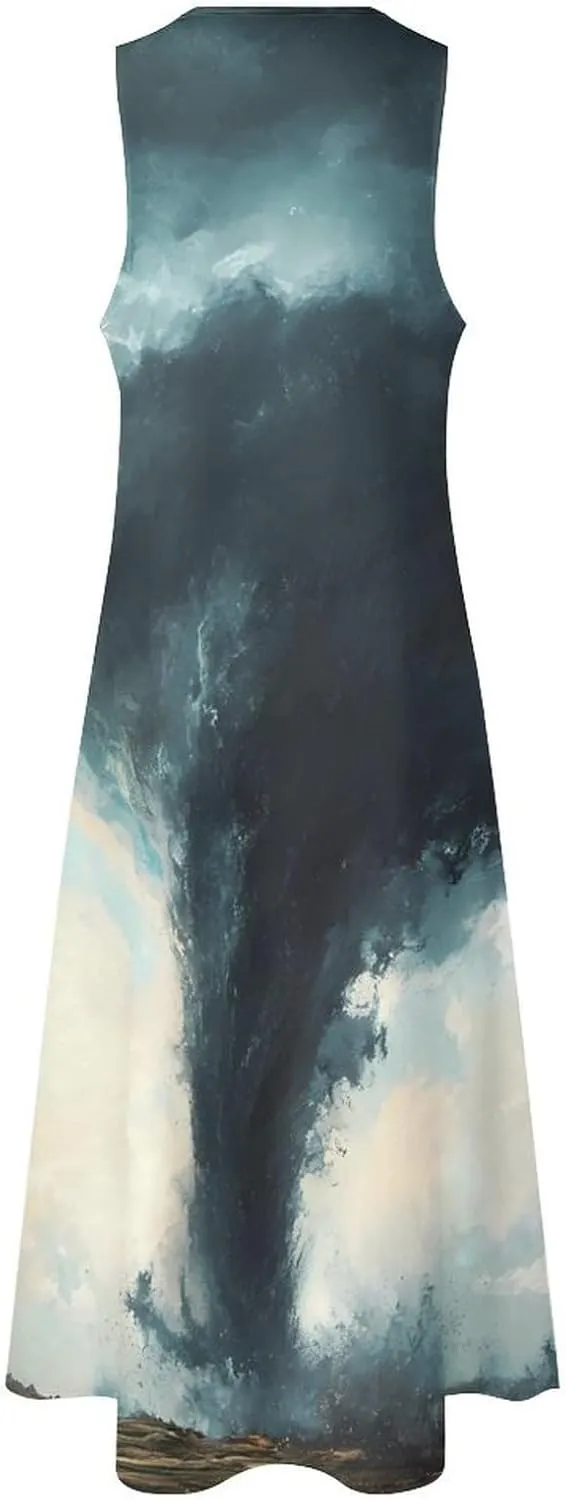 Tornado Thunderstorms Women's Casual Maxi Dress Sleeveless Summer Beach Long Sundress