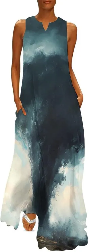 Tornado Thunderstorms Women's Casual Maxi Dress Sleeveless Summer Beach Long Sundress
