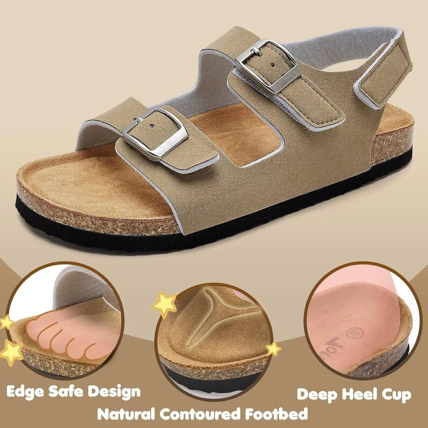 Torotto Toddler Kids Sandals Boys Girls Cork Footbed Sandals with Adjustable Buckle Casual Slides Open Toes Flat