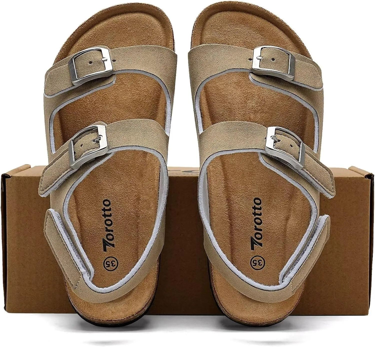 Torotto Toddler Kids Sandals Boys Girls Cork Footbed Sandals with Adjustable Buckle Casual Slides Open Toes Flat