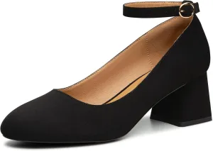 Trary Women's Chunky Low Heels Closed Round Toe Block Heels Mary Jane Shoes Adjustable Ankle Strap Pumps Comfortable Loafers Casual Dress Wedding Work Heels for Women