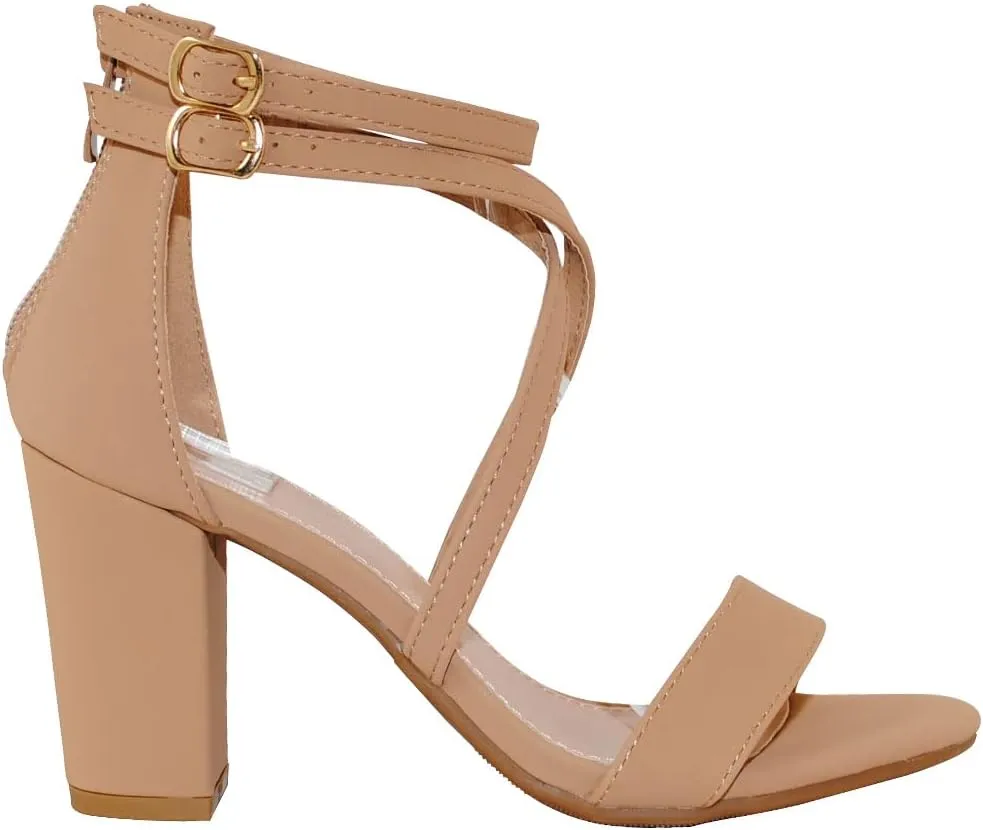 TRENDSUP Women's Open Toe Ankle Strap High Chunky Heel Sandals