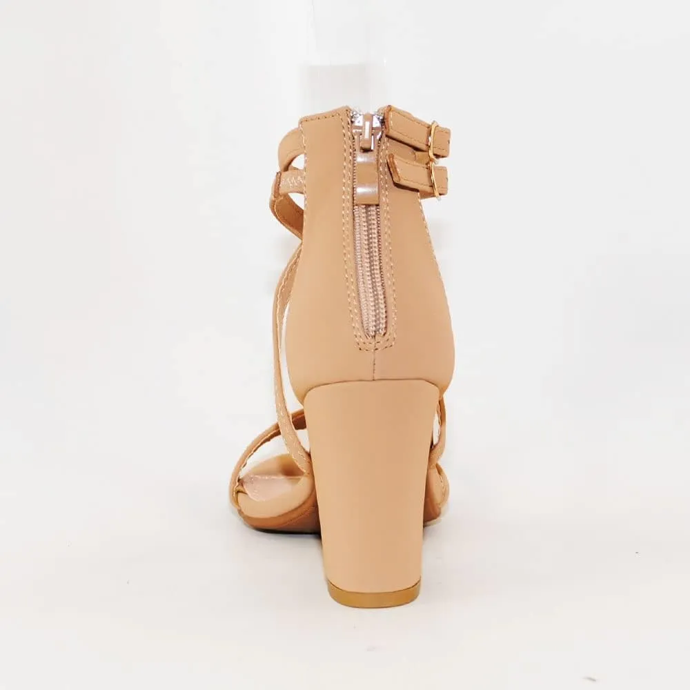 TRENDSUP Women's Open Toe Ankle Strap High Chunky Heel Sandals