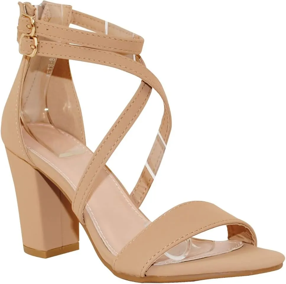 TRENDSUP Women's Open Toe Ankle Strap High Chunky Heel Sandals