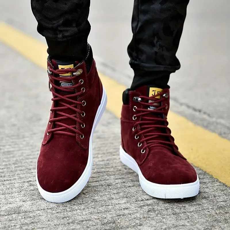 Trendy British Style High-top Canvas Sneakers for Men - Lace-up Design, Casual and All-Match, with Zipper Decoration