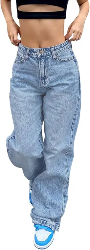 Trouser Jeans for Women High Waisted Clothes Vintage Denim Straight Leg Black Jeans Womens High Waisted