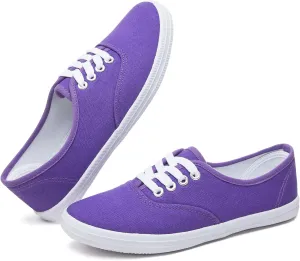 TUOPIN Womens White Canvas Sneakers Low Top Lace-up Canvas Shoes Lightweight Casual Tennis Shoes