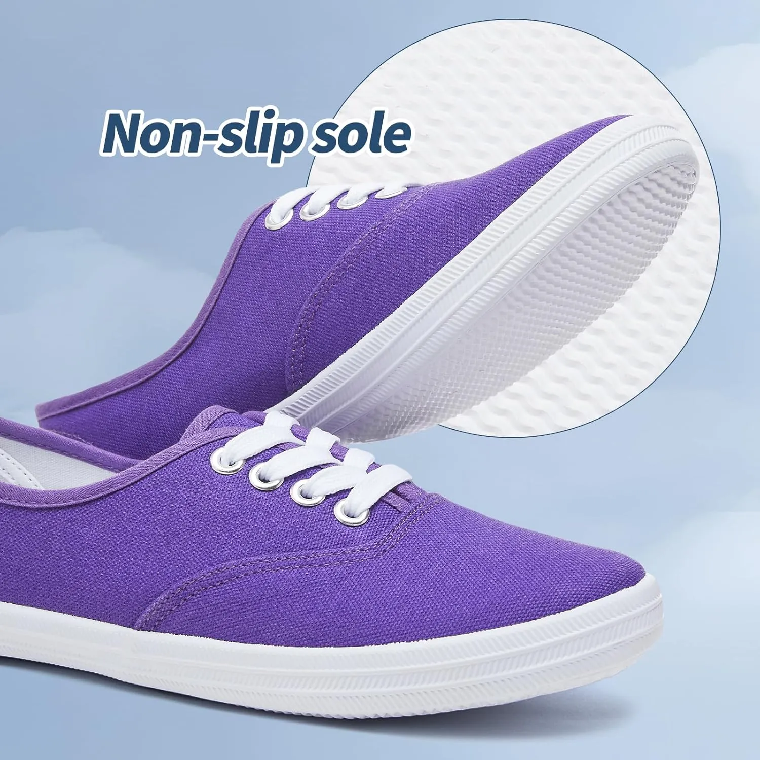 TUOPIN Womens White Canvas Sneakers Low Top Lace-up Canvas Shoes Lightweight Casual Tennis Shoes