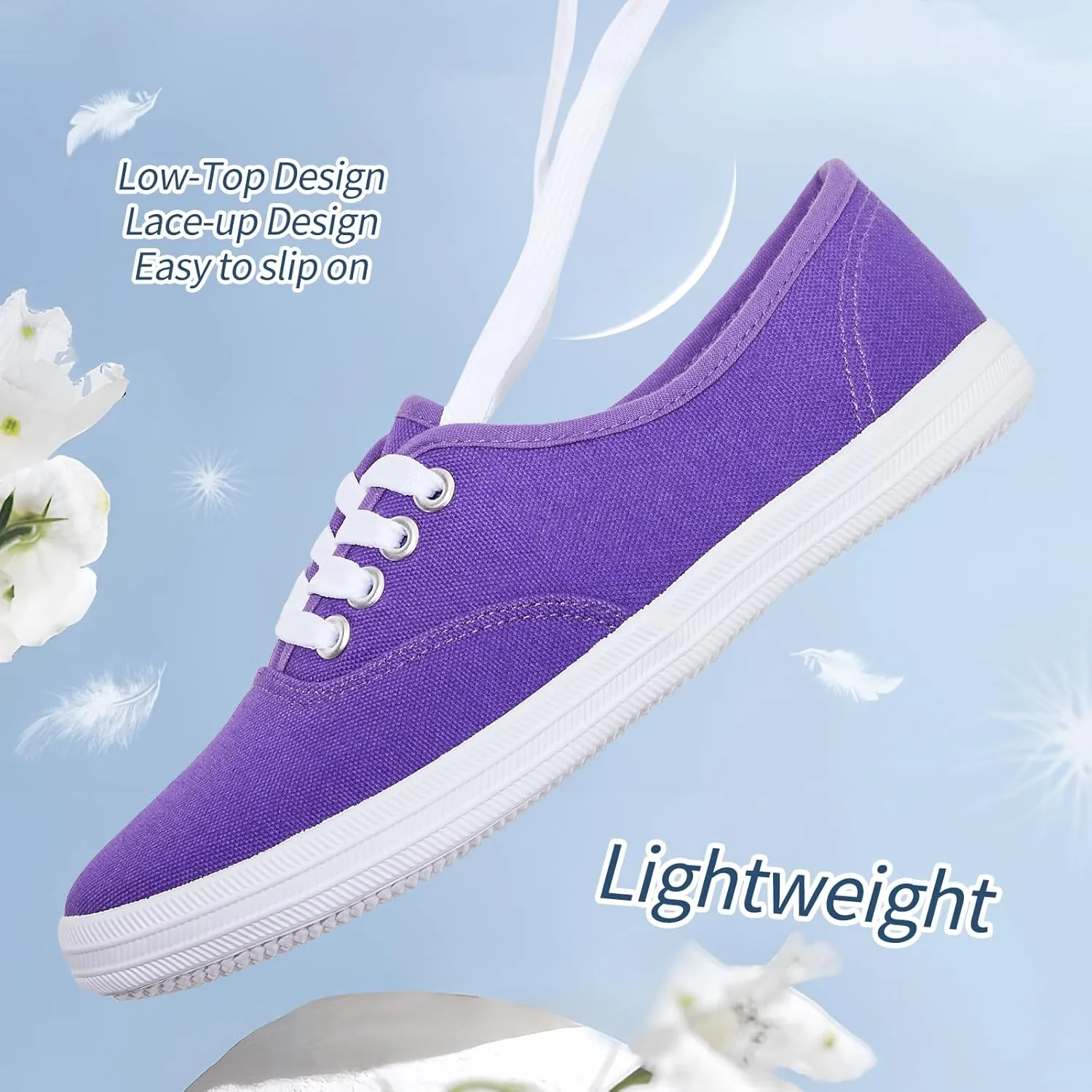 TUOPIN Womens White Canvas Sneakers Low Top Lace-up Canvas Shoes Lightweight Casual Tennis Shoes