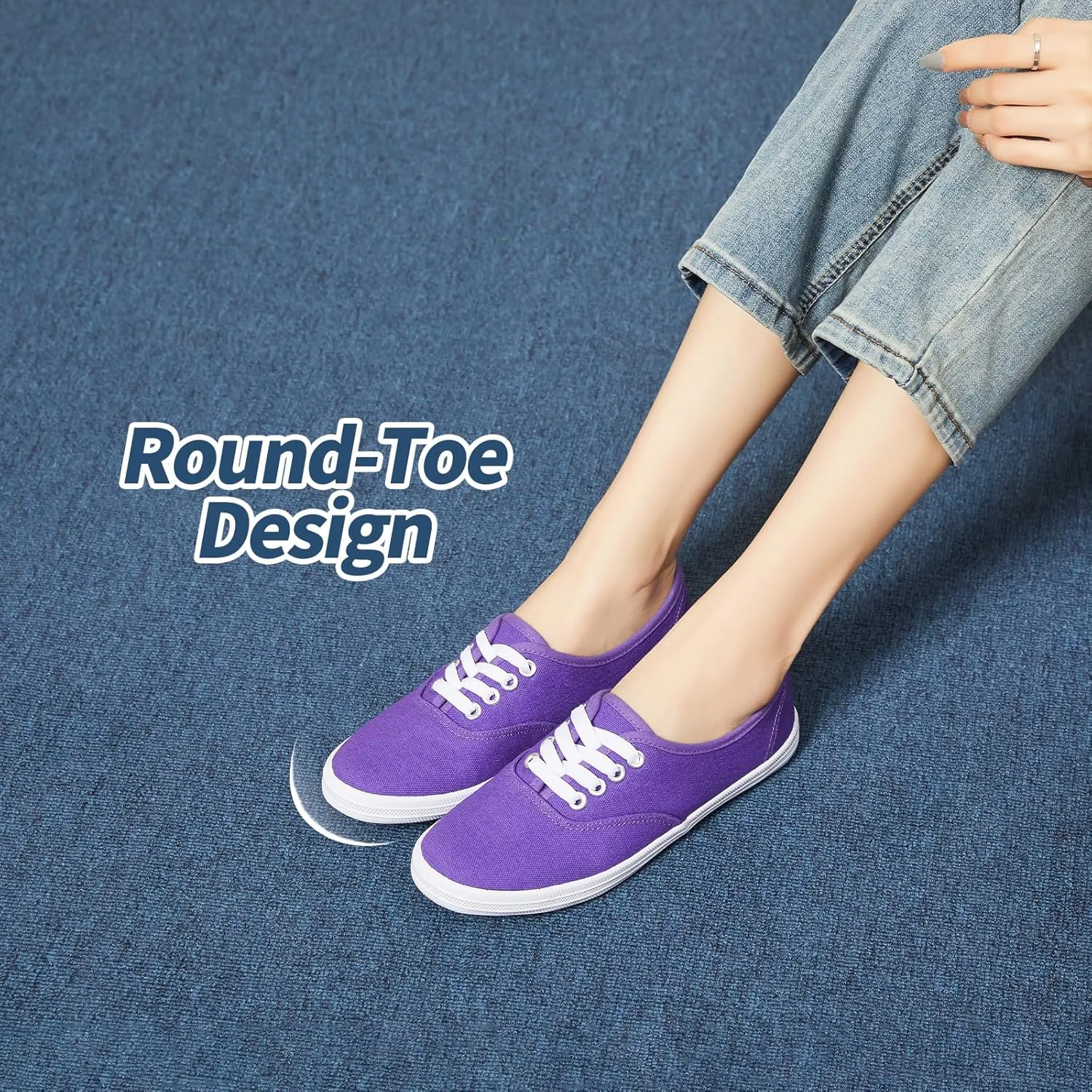 TUOPIN Womens White Canvas Sneakers Low Top Lace-up Canvas Shoes Lightweight Casual Tennis Shoes