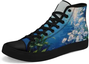 Unisex Fashion High Top Canvas Sneakers Lace-Up Floral Casual Shoes Breathable Walking Tennis Shoes Spring Summer Wear