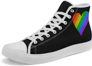 Unisex High Top Canvas Sneakers Lace-up Fashion Casual Walking Tennis Shoes Rainbow Stripe Heart Footwear