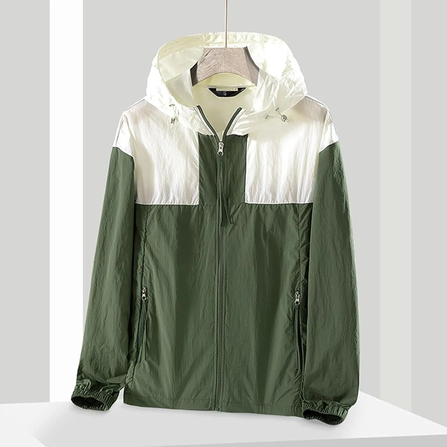 Unisex Jackets for Women Splicing Long Sleeve UPF 50  UV Sun Protection Jacket Outdoor Hiking Shirt with Zip Pockets