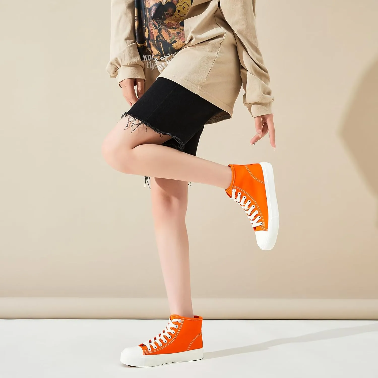 Uoidru High Top Sneakers for Women Canvas Shoes White Canvas High Tops Women Casual Shoes Lace Up Fashion Sneakers