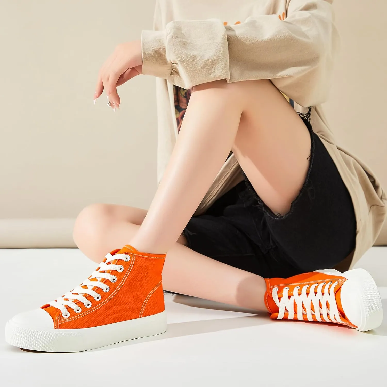 Uoidru High Top Sneakers for Women Canvas Shoes White Canvas High Tops Women Casual Shoes Lace Up Fashion Sneakers