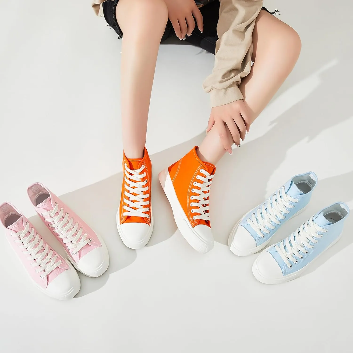 Uoidru High Top Sneakers for Women Canvas Shoes White Canvas High Tops Women Casual Shoes Lace Up Fashion Sneakers