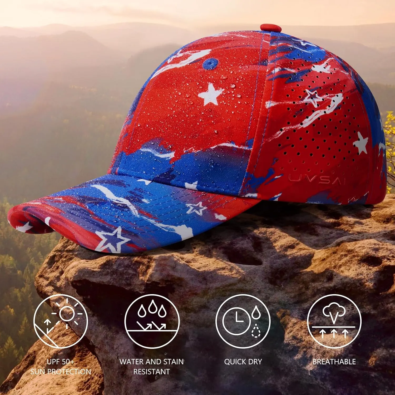 UPF 50  Performance Water Resistant Baseball Cap Lightweight Breathable Hat Golf Running Boat Hiking for Men Women