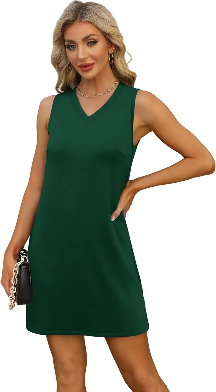 V-Neck Summer Casual Beach Dress for Women 2025 Vacation Women's Sleeveless Sundress with Split