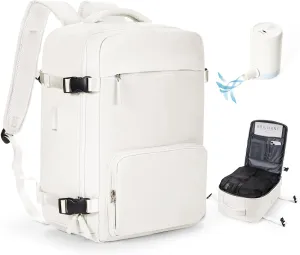 Vacuum Backpack Travel With Pump,Airback Personal Item Travel Bag,Waterproof Seal Compression bags, Carry on Flight Approved Backpack Grey and white（With Air Pump）