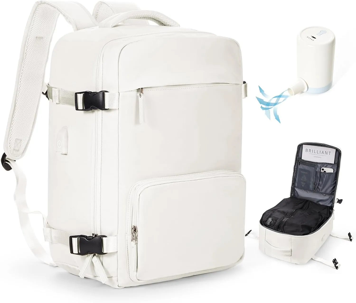 Vacuum Backpack Travel With Pump,Airback Personal Item Travel Bag,Waterproof Seal Compression bags, Carry on Flight Approved Backpack Grey and white（With Air Pump）