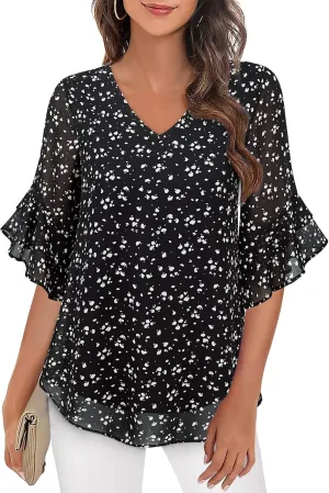 VALOLIA Womens Blouses 3/4 Sleeve Dressy Tops Business Casual Double Layers Shirts