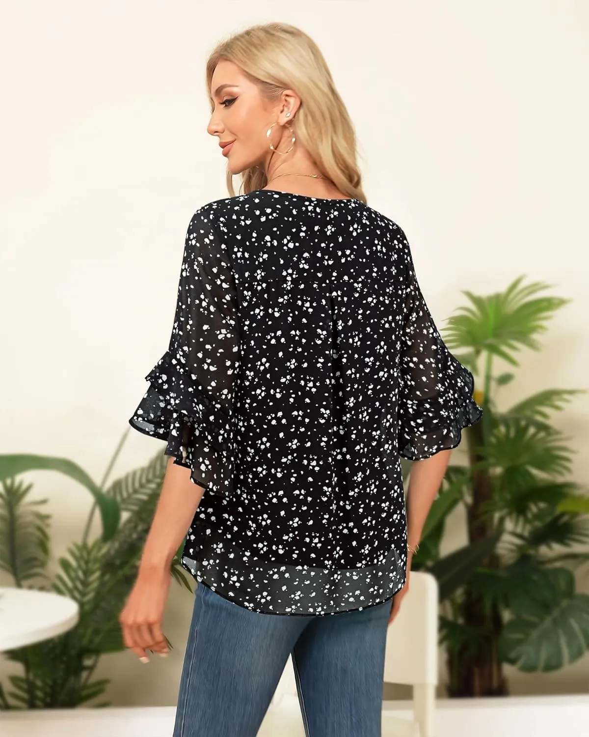 VALOLIA Womens Blouses 3/4 Sleeve Dressy Tops Business Casual Double Layers Shirts