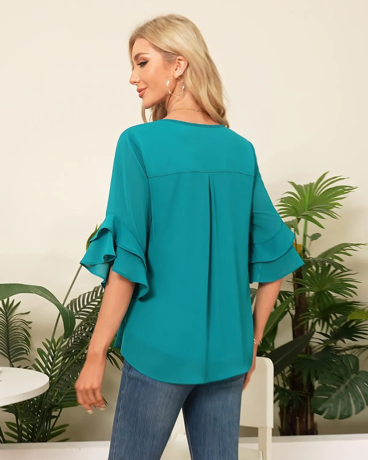VALOLIA Womens Blouses 3/4 Sleeve Dressy Tops Business Casual Double Layers Shirts