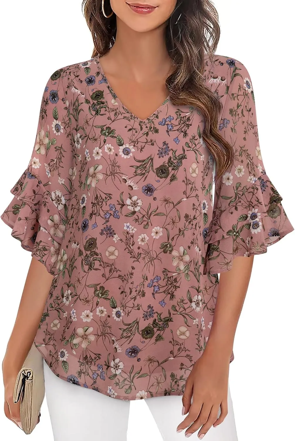 VALOLIA Womens Blouses 3/4 Sleeve Dressy Tops Business Casual Double Layers Shirts