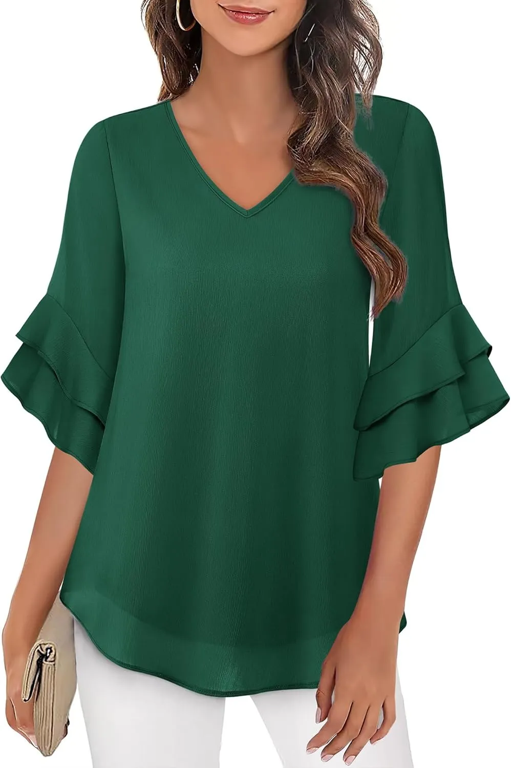 VALOLIA Womens Blouses 3/4 Sleeve Dressy Tops Business Casual Double Layers Shirts