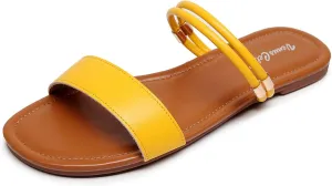 VenusCelia Women's Double Straps Wide Flat Sandal