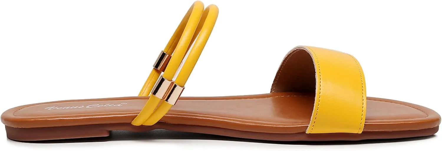 VenusCelia Women's Double Straps Wide Flat Sandal