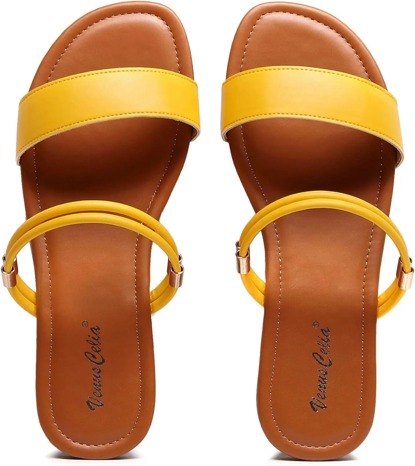 VenusCelia Women's Double Straps Wide Flat Sandal