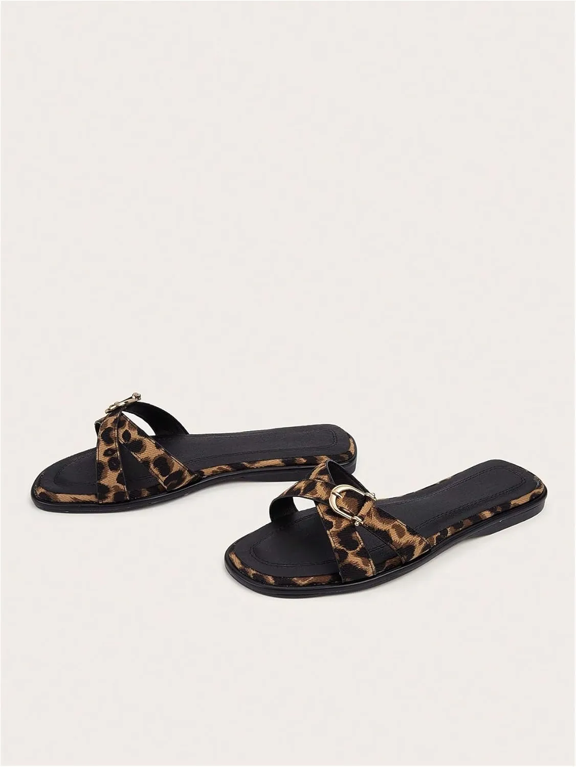 Verdusa Women's Leopard Criss Cross Dressy Sandals Buckle Open Toe Leather Slip on Slippers