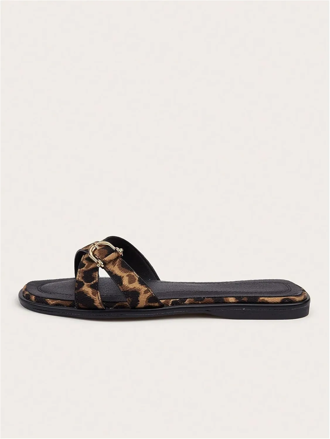 Verdusa Women's Leopard Criss Cross Dressy Sandals Buckle Open Toe Leather Slip on Slippers