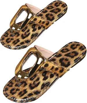 Verdusa Women's Leopard Print Flip Flops Flat Sandals Casual Summer Thong Sandals