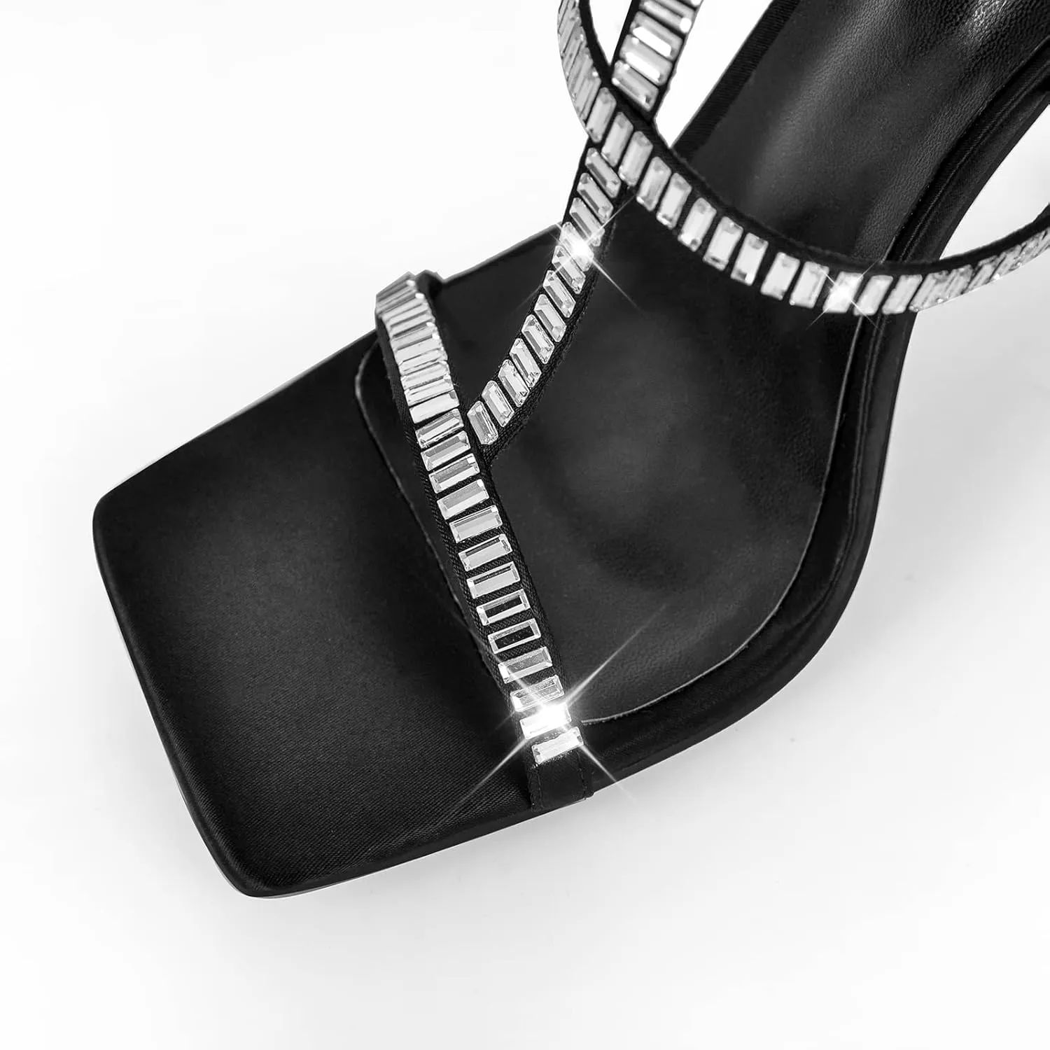 VERISSON Women's Sparkly Rhinestone Stiletto Sandals Square Toe Open-back Crystal Buckle Strappy Wedding Shoes