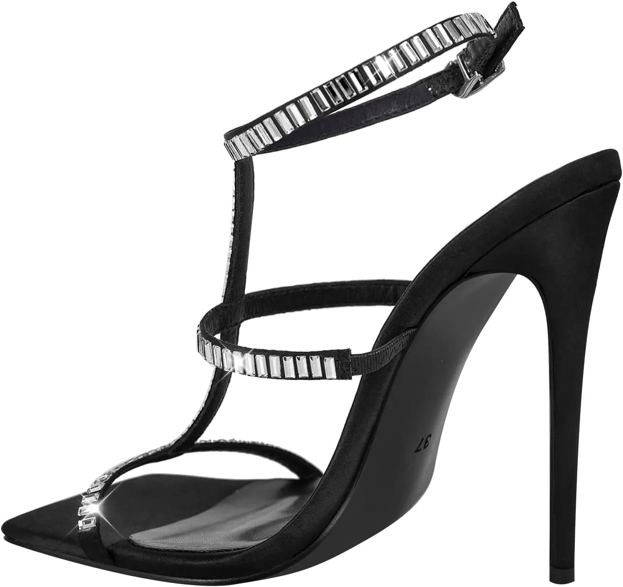 VERISSON Women's Sparkly Rhinestone Stiletto Sandals Square Toe Open-back Crystal Buckle Strappy Wedding Shoes
