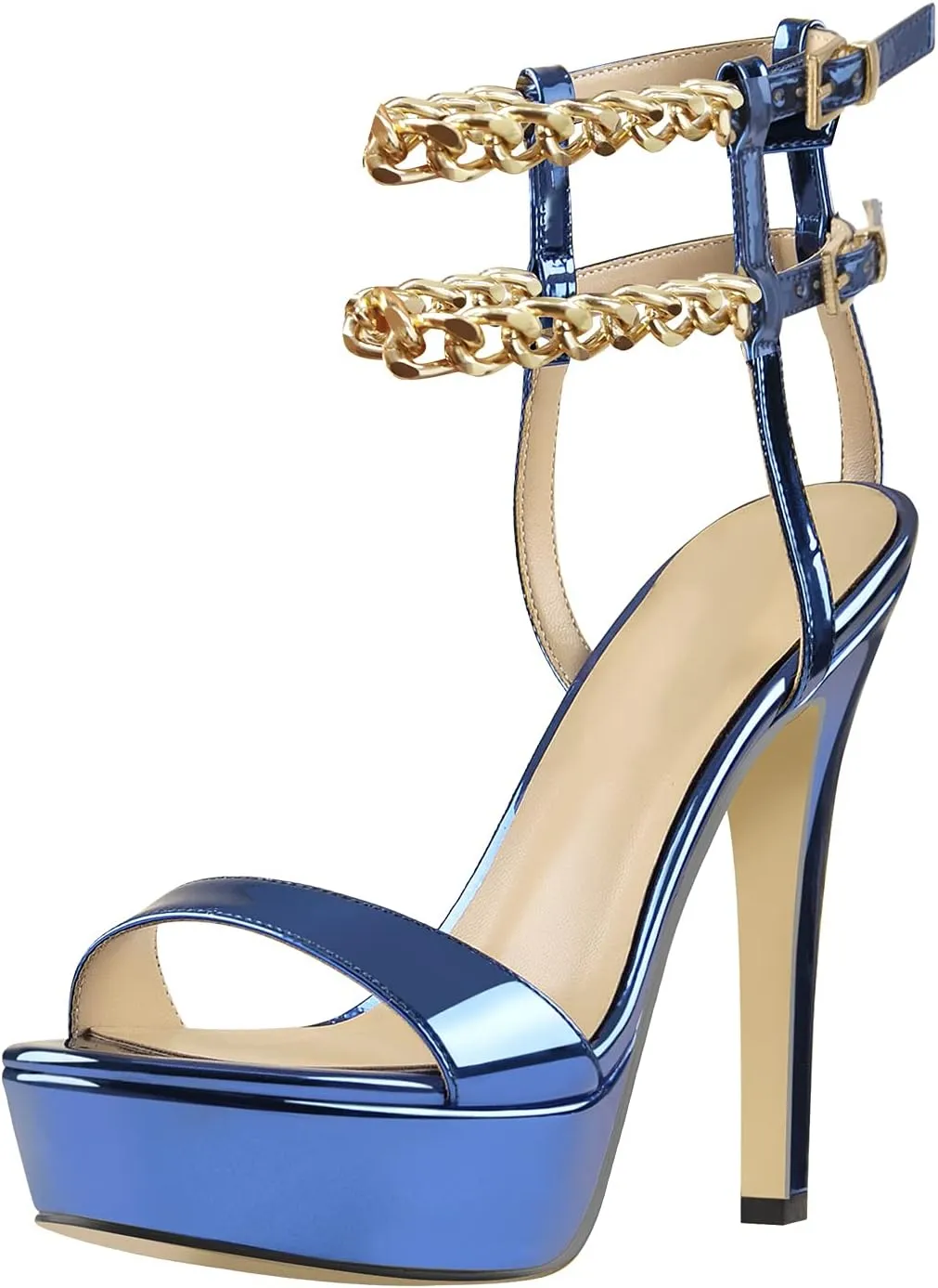 VERISSON Women's Stiletto Sandals Platform High Heeled Ankle-wrap Open Toe Buckle Sandals Party Dressing