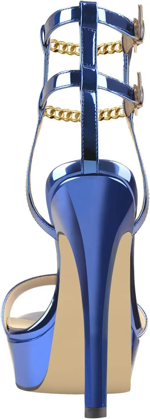 VERISSON Women's Stiletto Sandals Platform High Heeled Ankle-wrap Open Toe Buckle Sandals Party Dressing