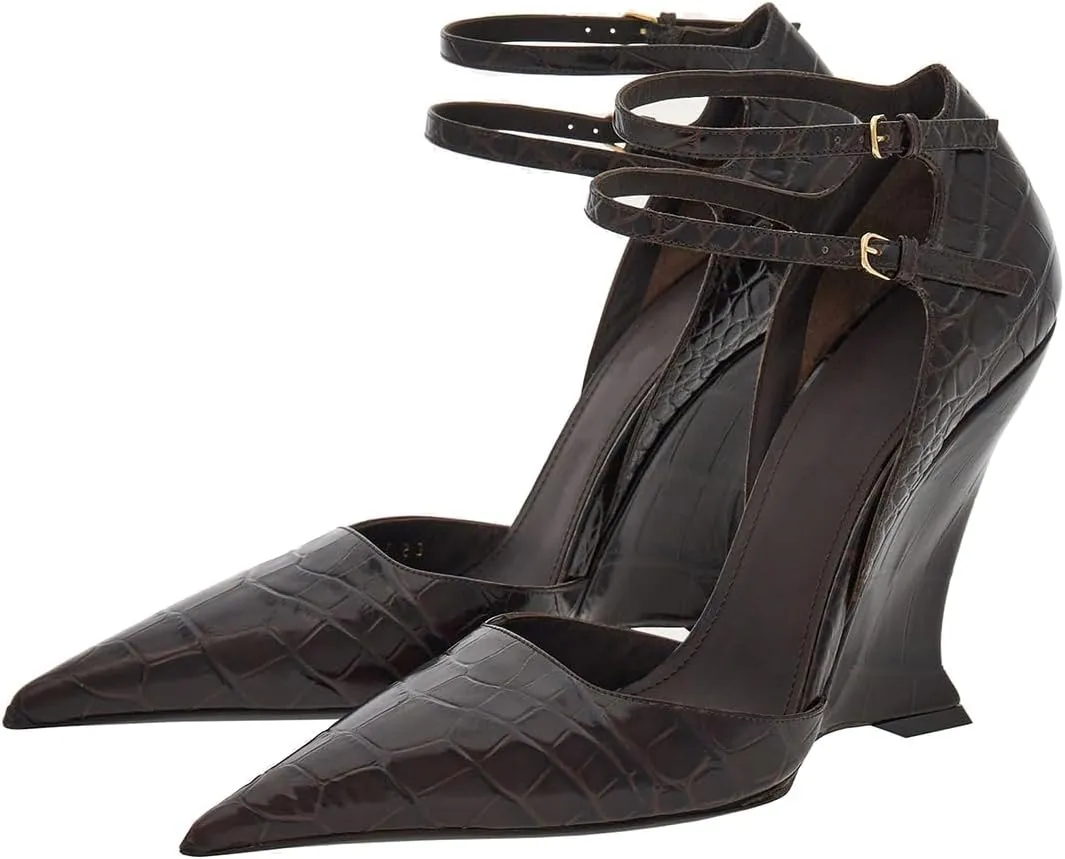 Vertundy Women's Ankle Strap Pumps Closed Pointed Toe Wedge High Heels Sandals Spring Fashion Wedding Bride Pumps Shoes