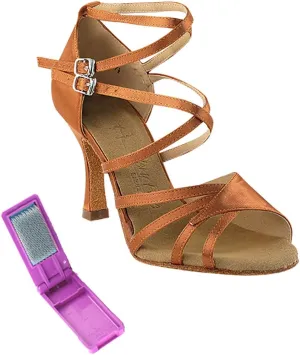 Very Fine Dance Shoes - Ladies Latin, Rhythm, Salsa, Waltz Ballroom Dance Shoes - SERA1662B - 3-inch Heel and Foldable Brush Bundle