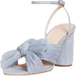 VIMISAOI Womens High Block Chunky Heel Sandals Fashion Open Toe Ankle Buckle Strap Pleated Bow Heel Sandals Wedding Dress Shoes Pumps