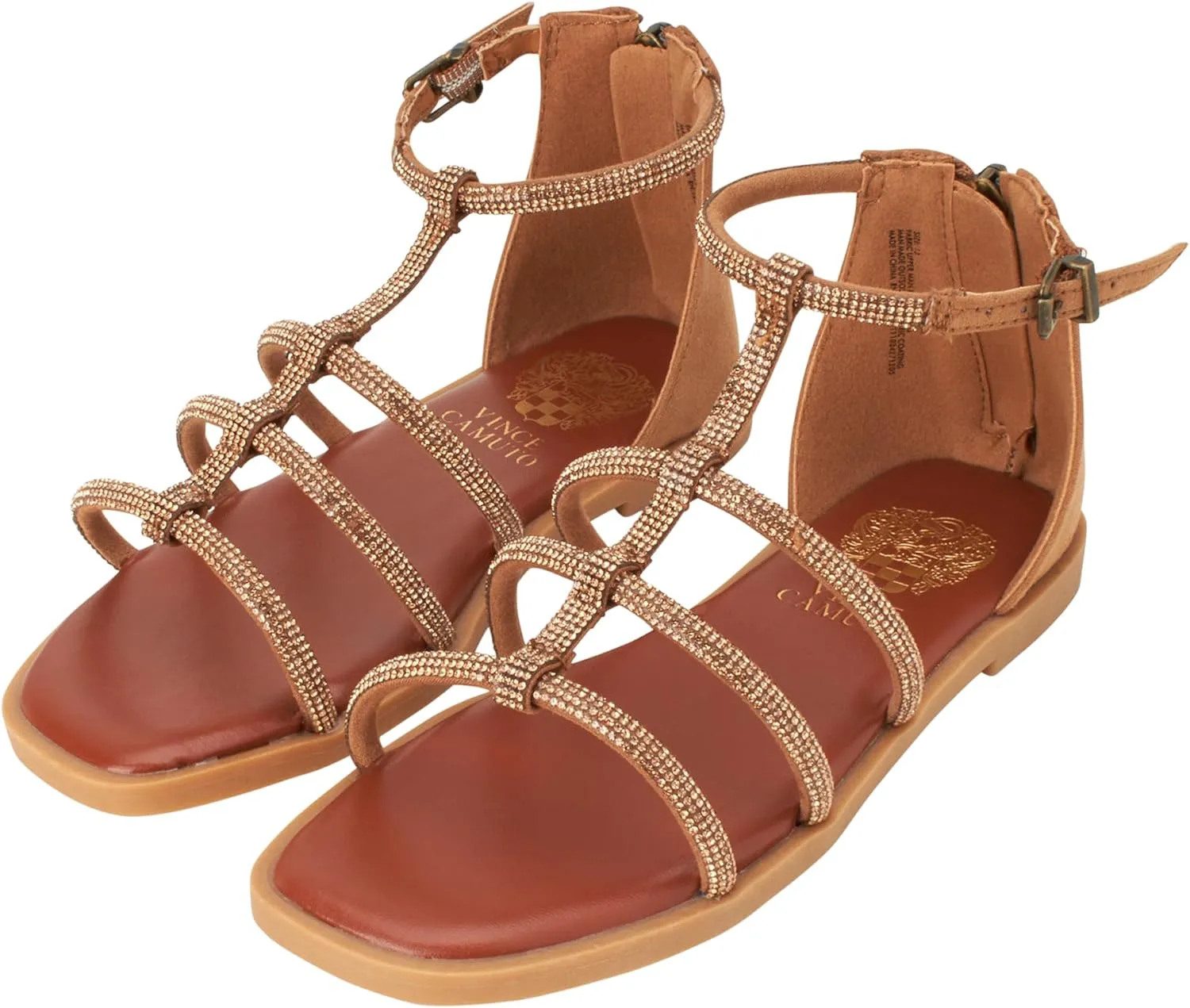 Vince Camuto Girls' Sandals - Open Toe Summer Strappy Flat Dress Gladiator Sandals with Adjustable Buckle Closure and Zipper