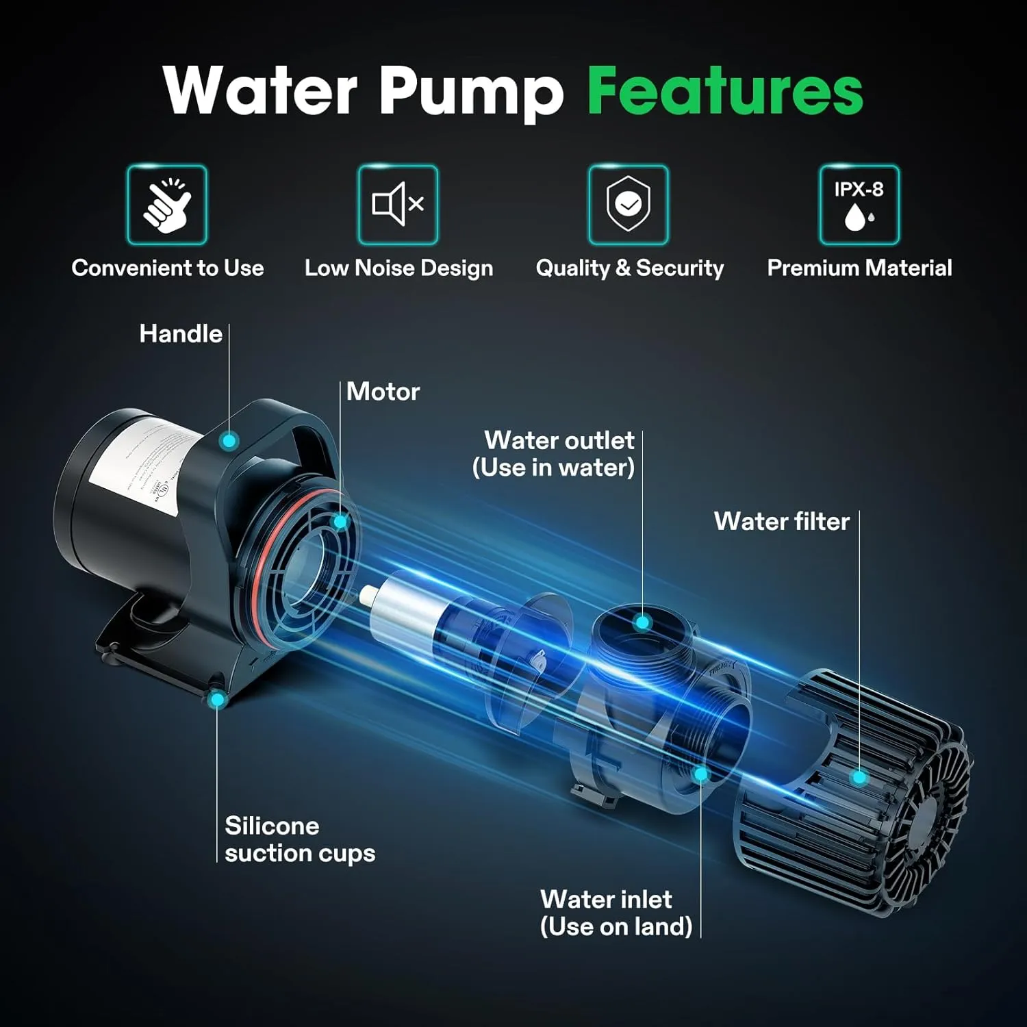 VIVOSUN 1600 GPH Submersible Water Pump with Barrier Bag, 100W Pond Pump, Ultra Quiet Aquarium Pump with 14FT. Lift Height for Pond, Waterfall, Fish Tank, Statuary, Hydroponic