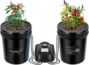 VIVOSUN DWC Hydroponics Grow System with Top Drip Kit, 5-Gallon Deep Water Culture, Recirculating Drip Garden System with Multi-Purpose Air Hose, Air Pump, and Air Stone (2 Buckets   Top Drip Kit)