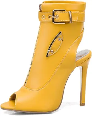 VOKLIN Women's Fashion Peep Toe Stiletto High Heel Sandals Buckle Zipper Party Pump Dress Heeled Sandal Booties