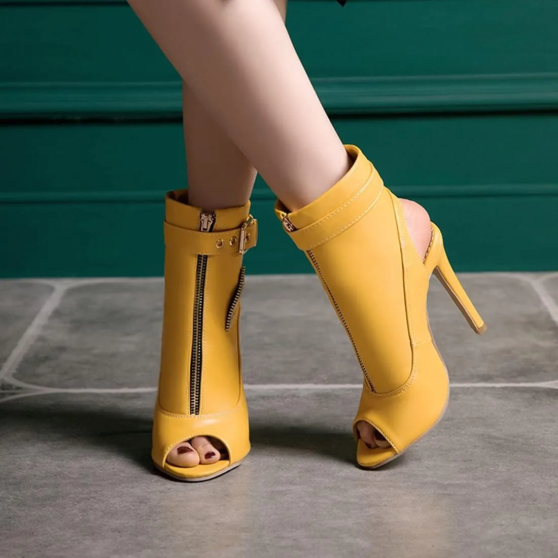 VOKLIN Women's Fashion Peep Toe Stiletto High Heel Sandals Buckle Zipper Party Pump Dress Heeled Sandal Booties