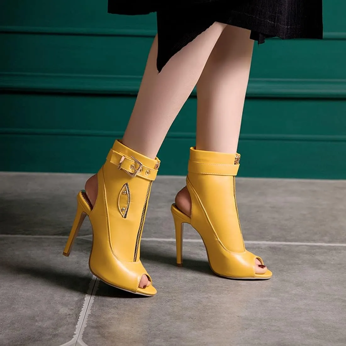 VOKLIN Women's Fashion Peep Toe Stiletto High Heel Sandals Buckle Zipper Party Pump Dress Heeled Sandal Booties