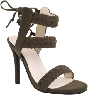 Vujkliy Women's 4.3IN Summer Strappy Sandals Woven Suede Stiletto Buckle Open Toe High Heels Plus Size