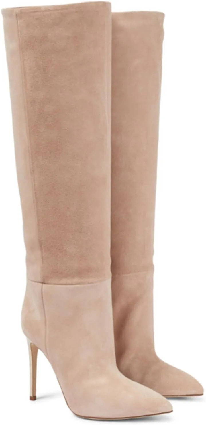 Vujkliy Women's Autumn and Winter Pointed Toe 3.5IN Stiletto High Boots Fashion Sleeves Suede High Heels
